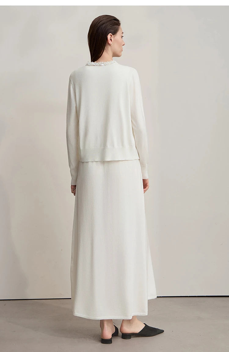 Damen-Strickjacke ärmellos lang Rundhals einfarbig elegant Herbst