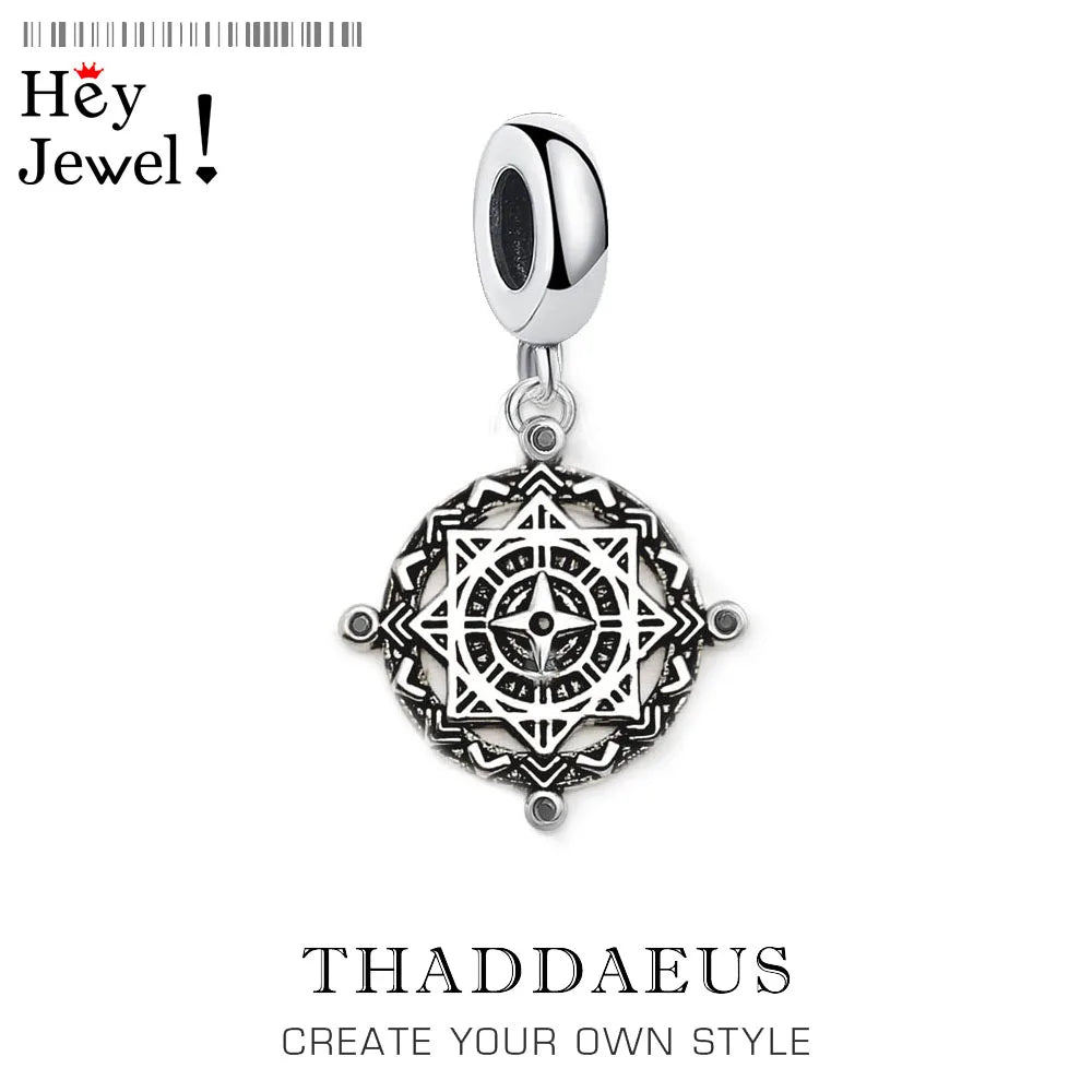 Damen-Charm-Anhänger Kompass Vintage Disc aus Sterlingsilber