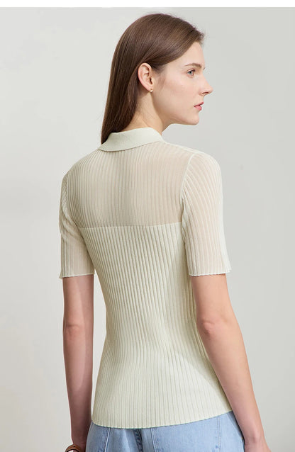 Damen Strickoberteil mit Revers und halber Knopfleiste für den Sommer