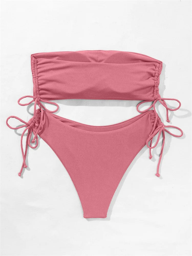 Gestreifter Sexy Bikini für Damen – Zweiteiliges Badeanzug-Set für Strand und Pool