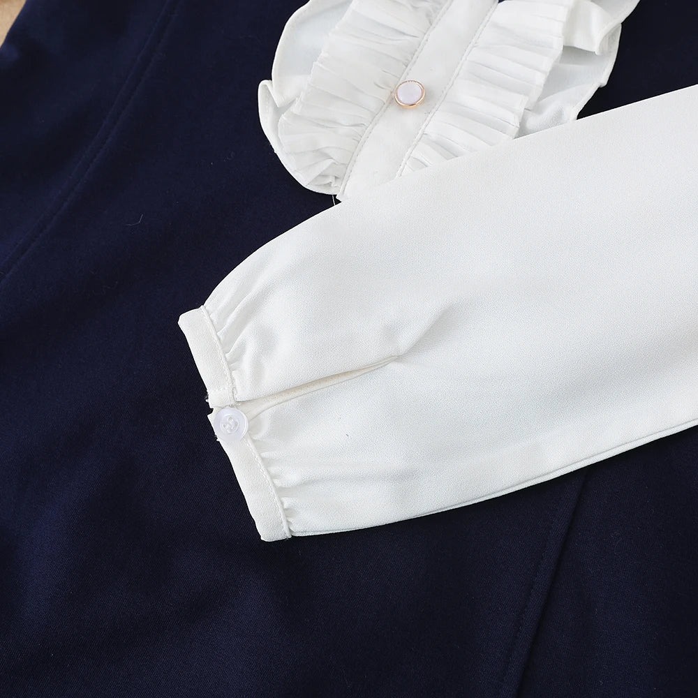 Mädchenkleider 2024, Preppy-Stil-Kleider für Kinder, Rüschenkragen, langärmelige Kleidung, Kinderkleider mit Schleife für 5–12 Jahre