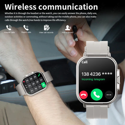 Herren Smartwatch mit TWS Ohrhörern und Herzfrequenz Tracker für Anrufe und Musik