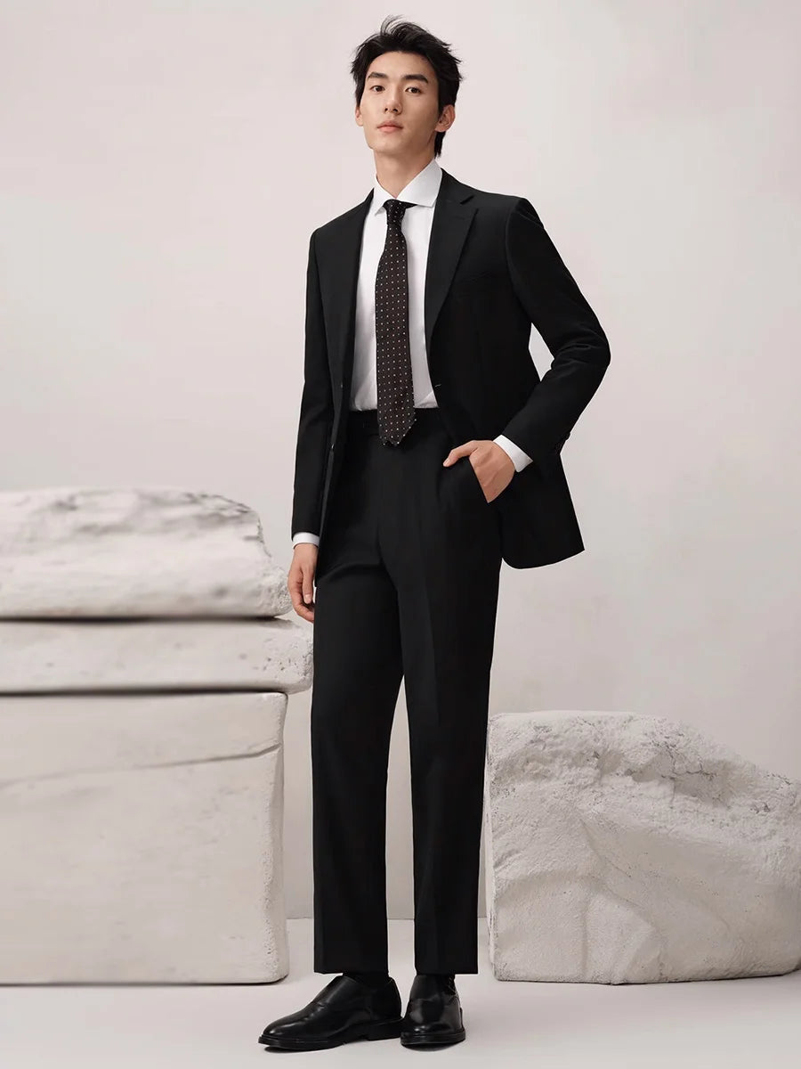 Herrenanzug aus 100% Wolle, doppelt geknöpft, luxuriöses Retro-Design in Grau, winterlich warm, ideal für Hochzeiten, schlanke Passform mit Blazer und Hose.