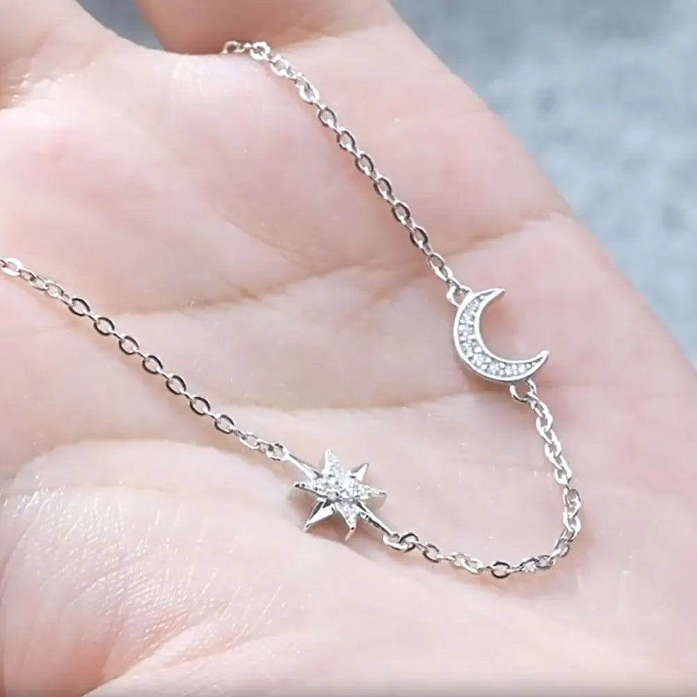 Damen-Ring Mond und Stern mit Moissanit