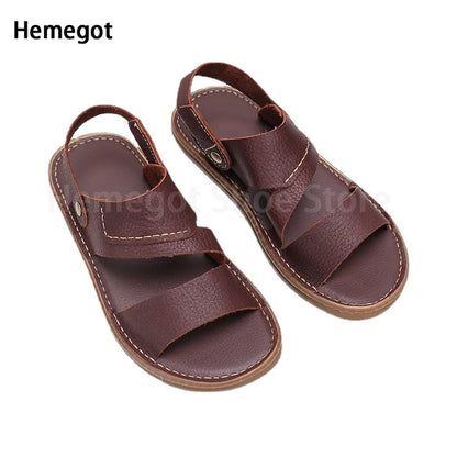 Summer New Men's Leather Sandals Casual Comfortable Breathable Soft Bottom Soft Surface Beach Two-Use Outdoor Sandals