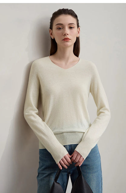 Damen V-Ausschnitt Pullover 100 % Wolle vielseitig Langarm Herbst