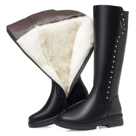 Damen Winterstiefel aus Rindsleder mit warmem Wollfutter und quadratischem Absatz