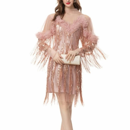 Ärmelloses A-Linien-Kleid mit Rückenausschnitt und Applikationen – femininer Look mit eckigem Ausschnitt und hohem Bund