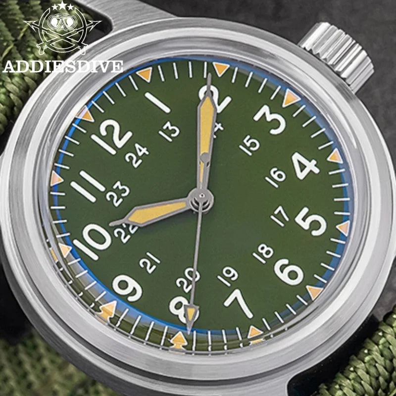Herren-Vintage-Automatikuhr mit Bubble-Glas und Nylonarmband