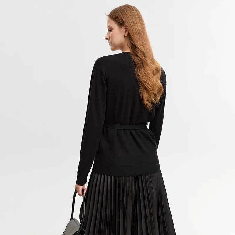 Damen-Strickjacke V-Ausschnitt chinesischer Stil Gürtel Langarm Herbst