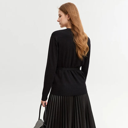 Damen-Strickjacke V-Ausschnitt chinesischer Stil Gürtel Langarm Herbst