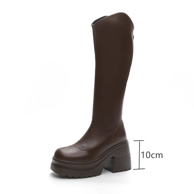 AIYUQI High Heel Boots Women Autumn 2025 New Genuine Leather Platform Boots Women Skinny Leg 10cm Heel High Female Rider Boots