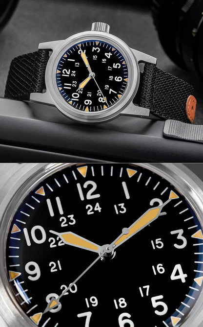Herren-Vintage-Automatikuhr mit Bubble-Glas und Nylonarmband