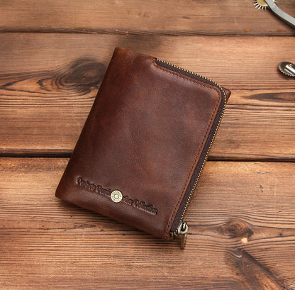 Herren Echtleder Geldbörse Bifold Vintage Senior Reißverschluss Luxus Kartenhalter Geldclip