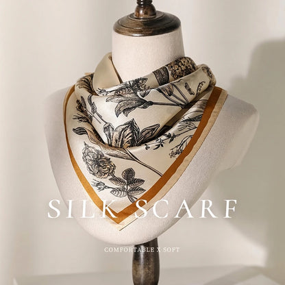 Damen Seidensatin Schal 53cm quadratisch Blumenprint Kopftuch Hijab C