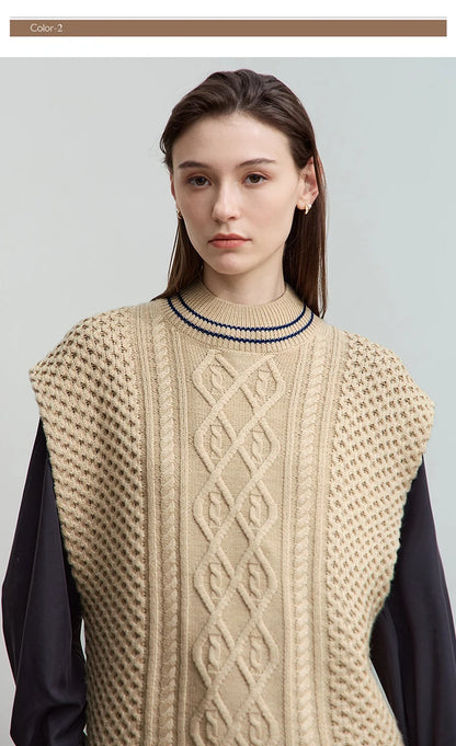 Damen-Halbrollkragen-Pullover ärmellos Weste Wolle-Mix Herbst
