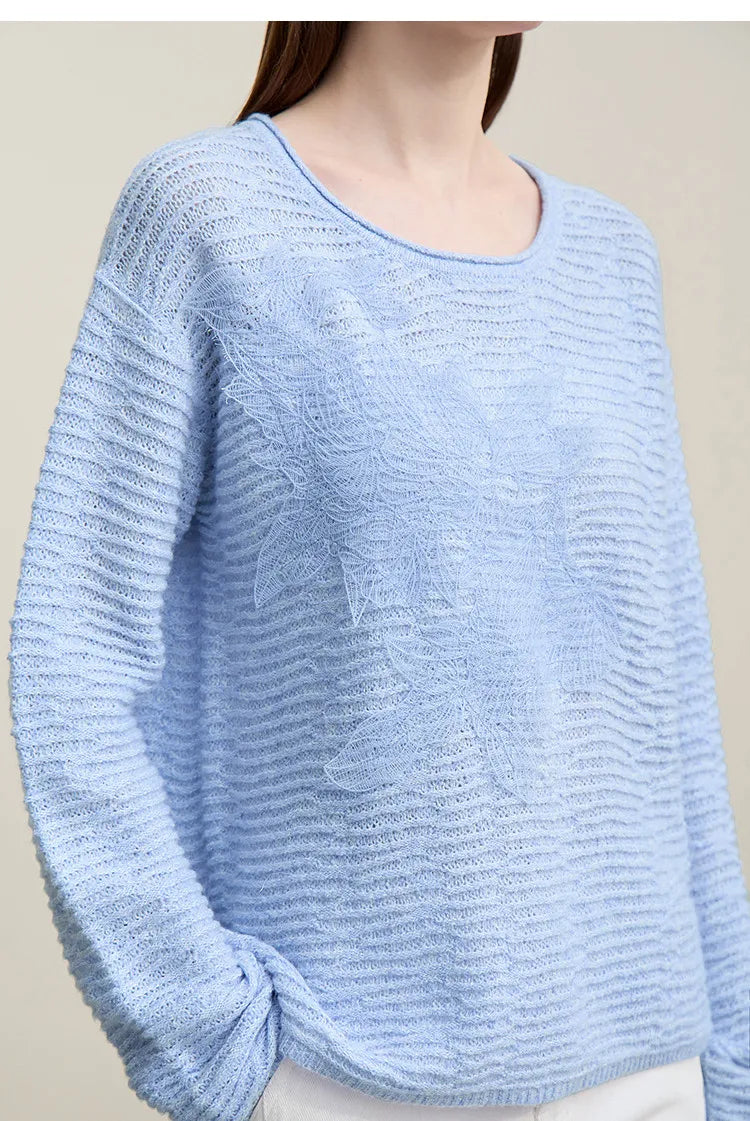 Strickpullover, hellblau, feine Struktur, Rundhalsausschnitt