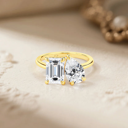 Damen-Ring aus 925er Silber mit Moissanit-Doppelstein, 3,5 Karat Gesamtgewicht, Luxuriöses Schmuckstück