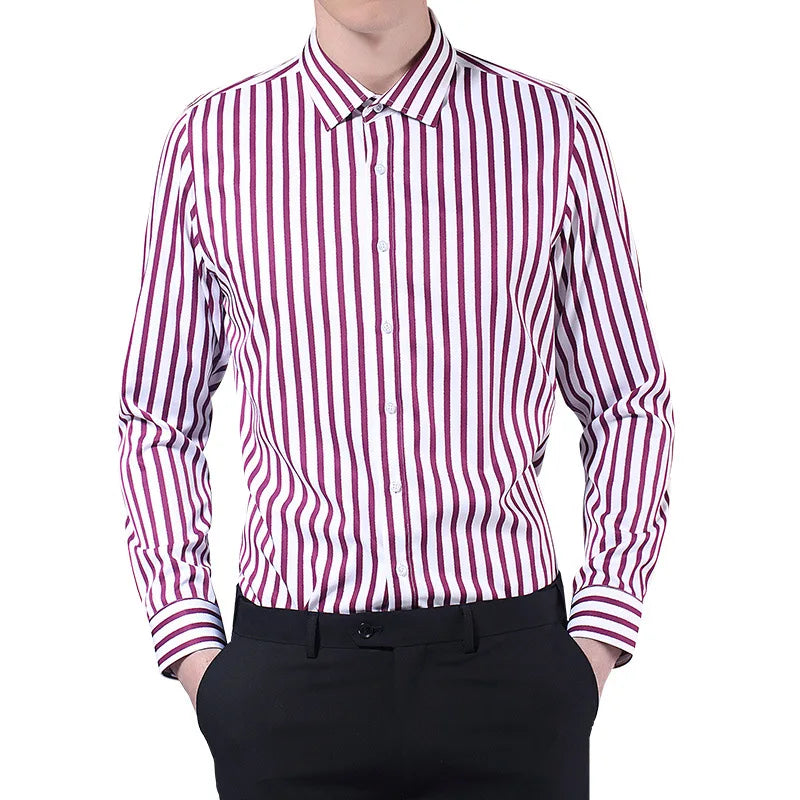 Langarm-Hemd für Herren in Weiß – formell und lässig, koreanischer Stil mit Tasche, ideal für Business und Freizeit.