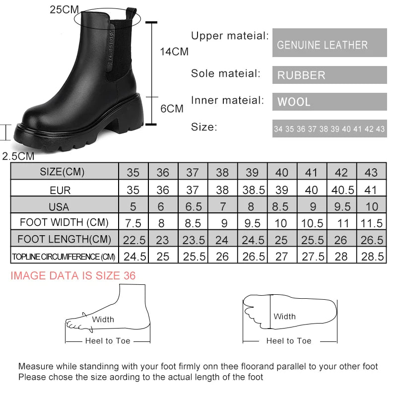 Chelsea-Boot Größenübersicht mit gezeichneter Stiefelette; Angaben zu Material und Maßen