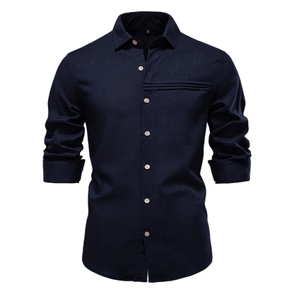 Herren Langarmhemd aus einfarbigem Leinen mit lässigem Button-Down-Kragen