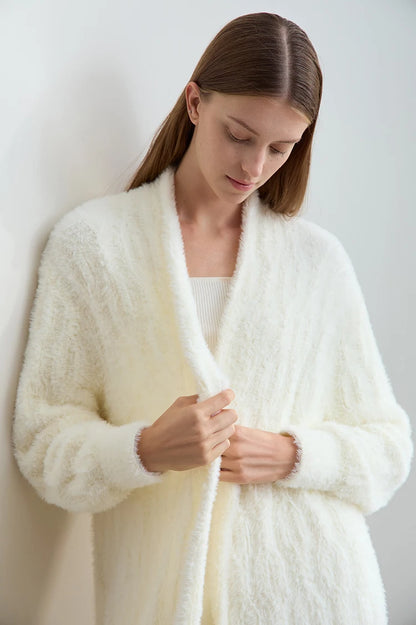 Damen-Strickjacke lang Nerz-Imitat Pile-Kragen locker warm Winter
