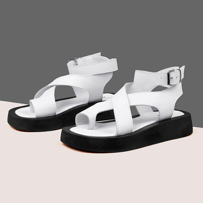 AIYUQI Sandalen Frauen Echtes Leder 2025, Sommer Neue Clip Toe Sandalen Damen Römischen Frauen Schuhe Muffin Sandalen WHS MTO