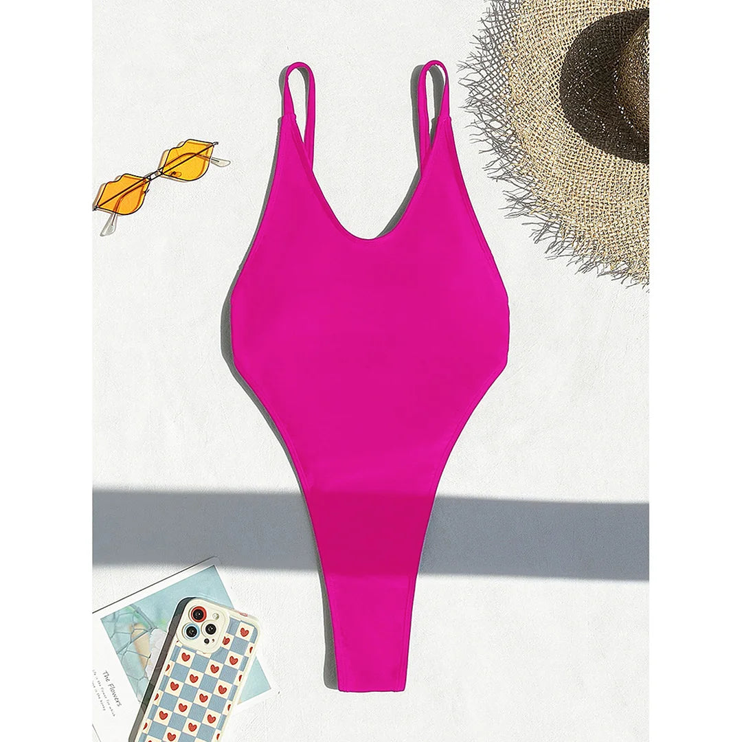 Damen Badeanzug hoher Beinausschnitt Monokini Micro Tanga rückenfrei