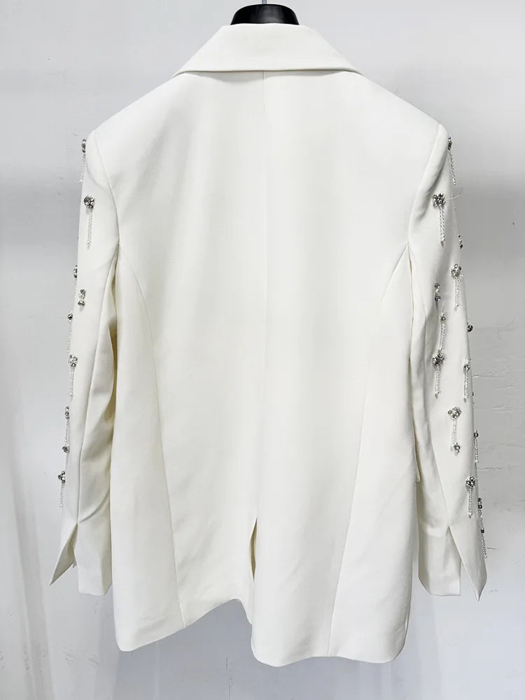 Damen-Blazer locker Perlen Diamanten Verzierung Runway Anzugjacke