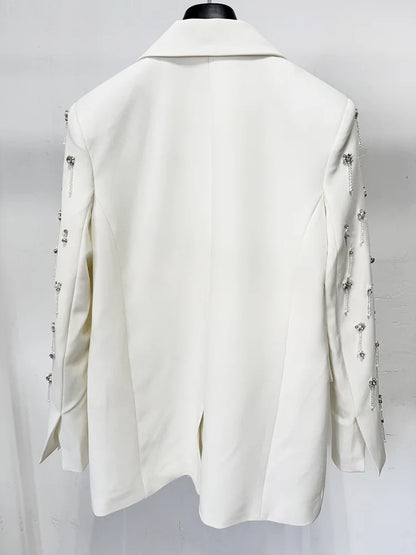 Damen-Blazer locker Perlen Diamanten Verzierung Runway Anzugjacke