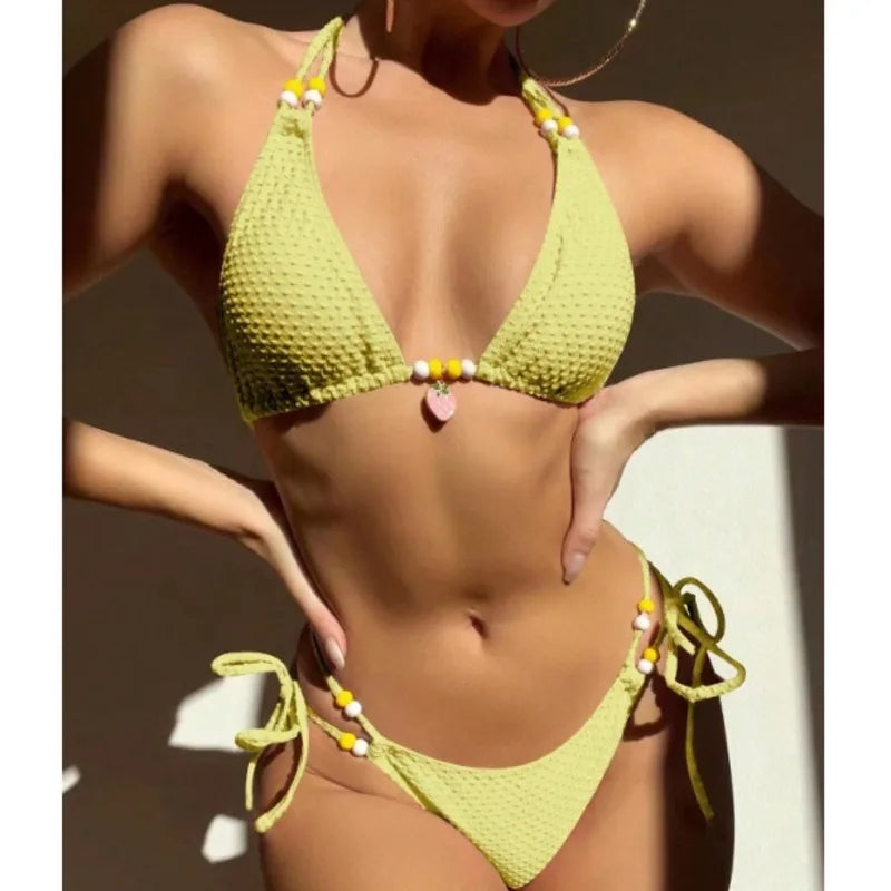 Gelbes Sexy-Bikini-Set mit Push-up für Damen – Brasilianischer Stil für Strand und Pool