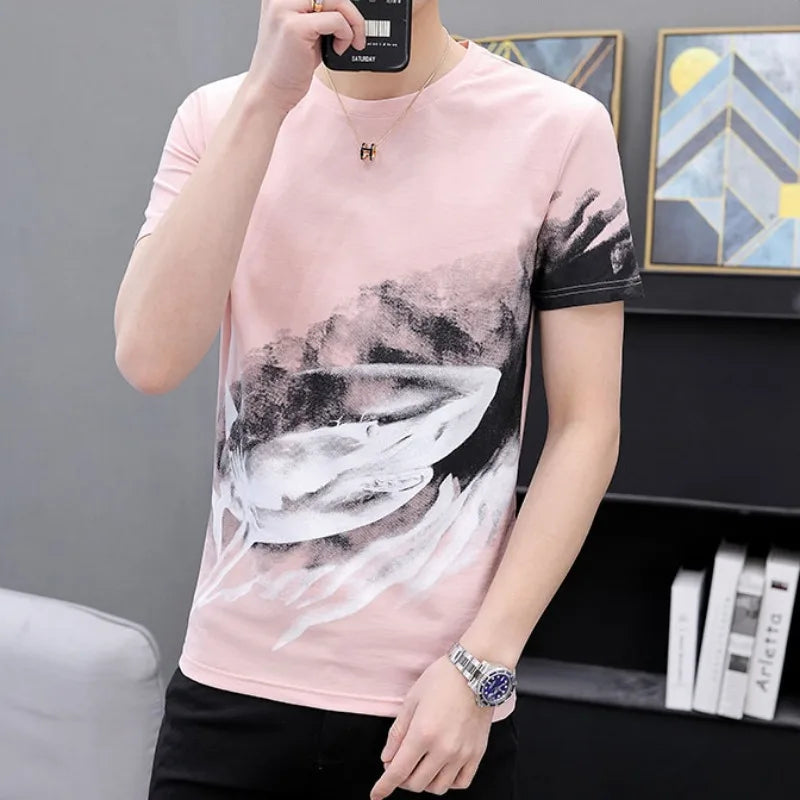Herren T-Shirts aus gefärbtem Stoff mit klassischem Rundhalsausschnitt und Kurzarm