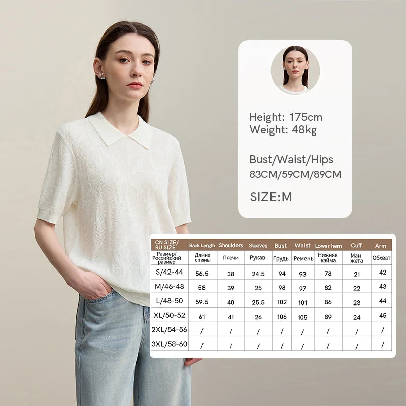 Damen-Strickpullover mit Reverskragen, kurzer Arm, weißer Jacquard, locker