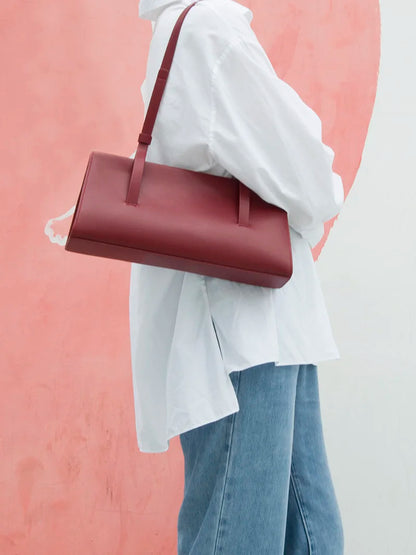 Rote Schultertasche Spaltleder In Baguette-Form | Donna-In