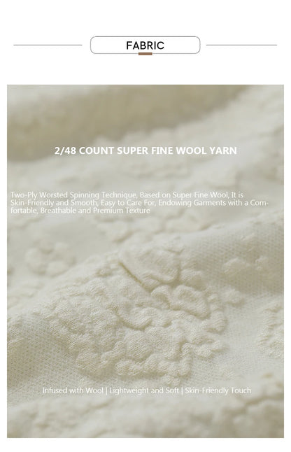 Cremefarbene Strickstoff-Textur, 2/48 Wollgarn, fein und weich wirkend