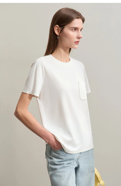 Damen Sommer-T-Shirts im minimalistischen Stil mit O-Ausschnitt und kurzen Ärmeln