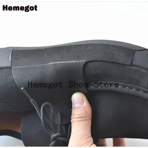 Black Flats Men Shoes Classic British Style Men's Casual Leather Shoes for Outdoor Camping Anti-Slip Leather Handmade Men Shoes