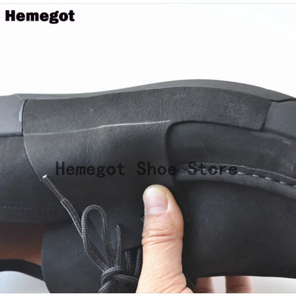 Black Flats Men Shoes Classic British Style Men's Casual Leather Shoes for Outdoor Camping Anti-Slip Leather Handmade Men Shoes