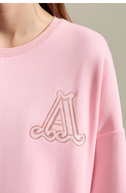 Damen Rundhals-T-Shirt im minimalistischen Stil mit lässiger Stickerei und kurzen Ärmeln