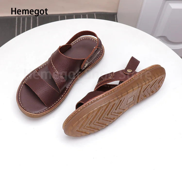 Summer New Men's Leather Sandals Casual Comfortable Breathable Soft Bottom Soft Surface Beach Two-Use Outdoor Sandals