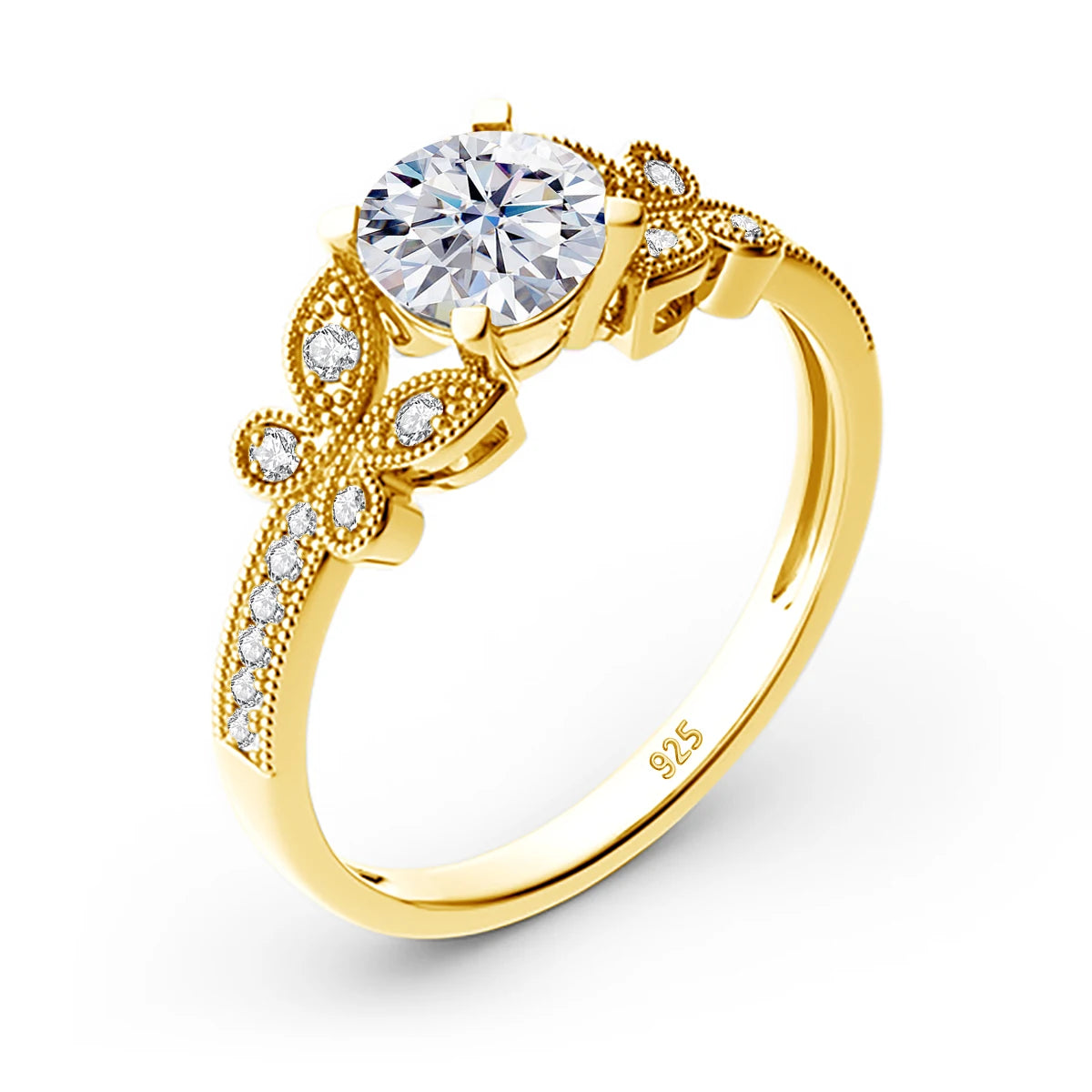 Damen-Ring Aus Roségold Mit Moissanit 1 Karat Schmetterlingsdesign Und Echtheitszertifikat
