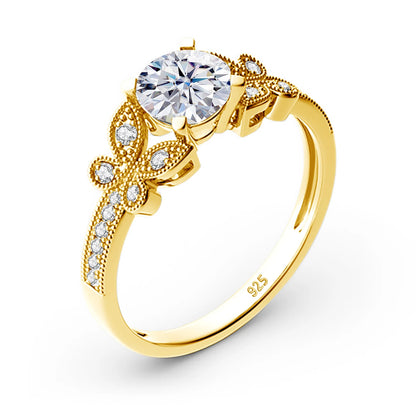 Damen-Ring Aus Roségold Mit Moissanit 1 Karat Schmetterlingsdesign Und Echtheitszertifikat
