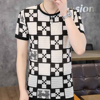 Herren T-Shirt mit geometrischem Druck für lässigen Sommerkomfort