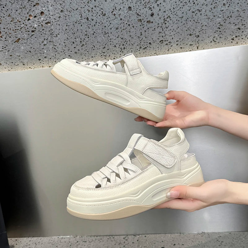 AIYUQI 2025, neue frauen turnschuhe schuhe Sommer dicken sohlen hohl frauen sandalen Große-größe casual schwein käfig weibliche schuhe