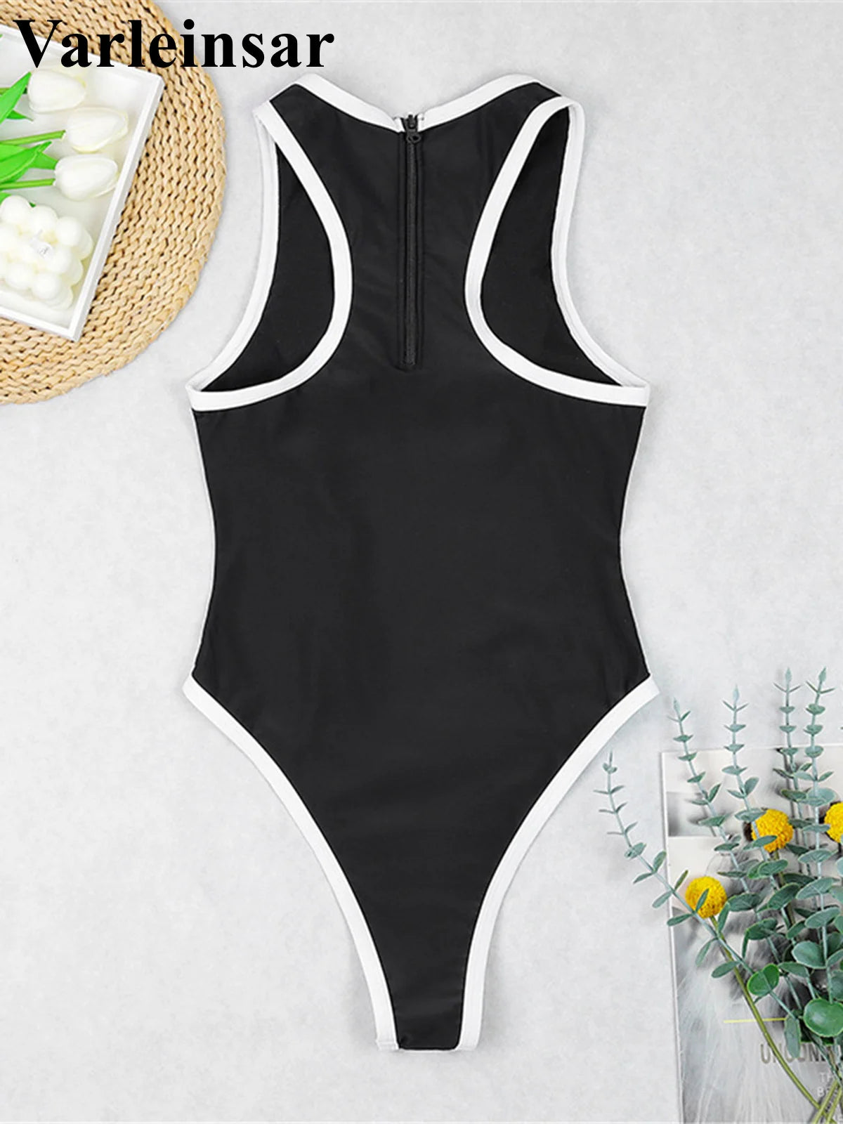 Damen Badeanzug Reißverschluss Rücken hoher Beinausschnitt Monokini gepolstert 2026