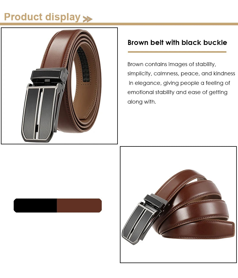 VATLY Echter Ledergürtel Herren 3cm Dünn Automatik-Schnalle Braun 130cm