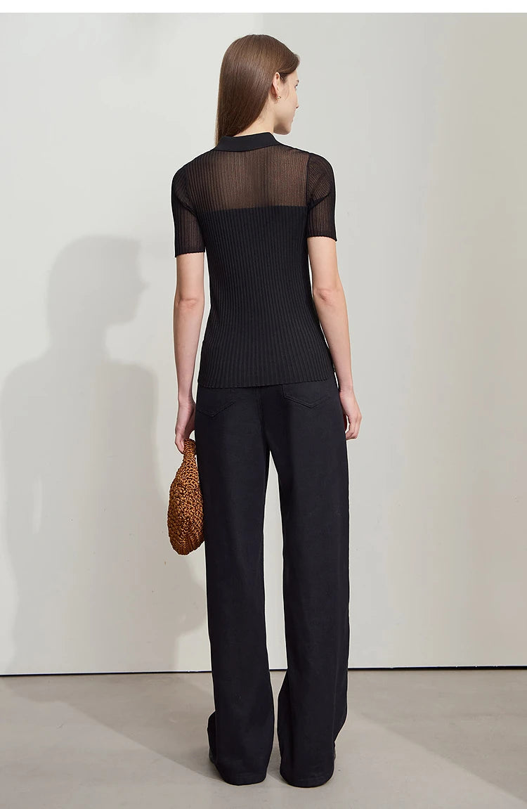 Damen Strickoberteil mit Revers und halber Knopfleiste für den Sommer