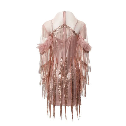 Ärmelloses A-Linien-Kleid mit Rückenausschnitt und Applikationen – femininer Look mit eckigem Ausschnitt und hohem Bund