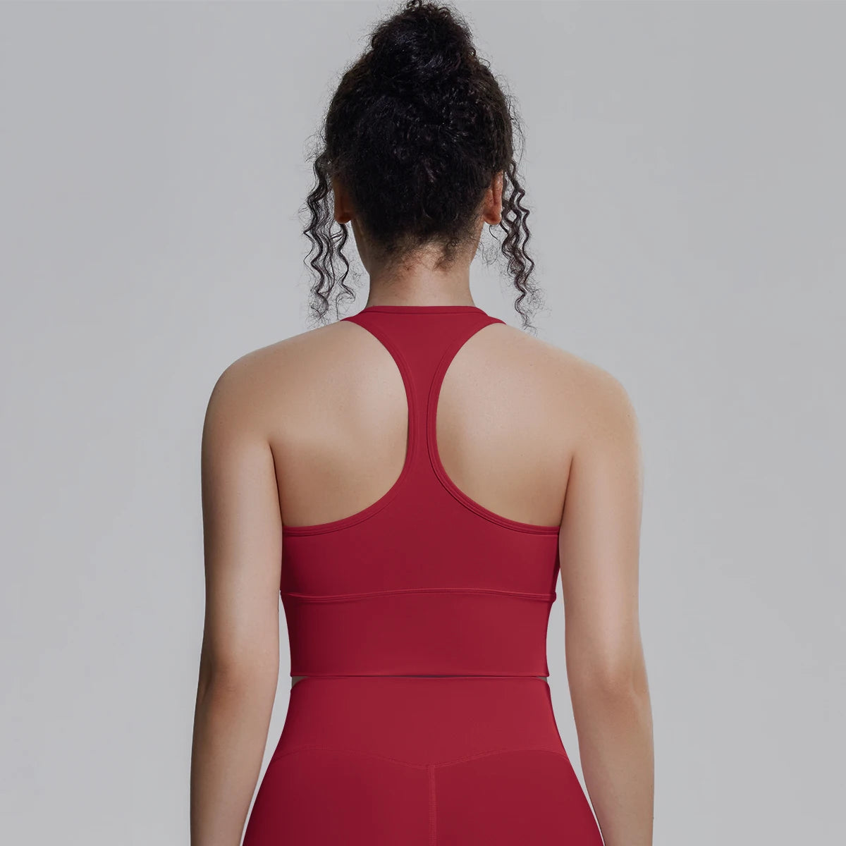 Damen Yoga-Top, ärmellos, rotes Racerback-Design von hinten