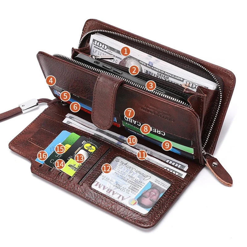 Unisex Geldbörse Langformat Bifold Mit RFID-Schutz Und Handgelenkband Für Mehrere Karten